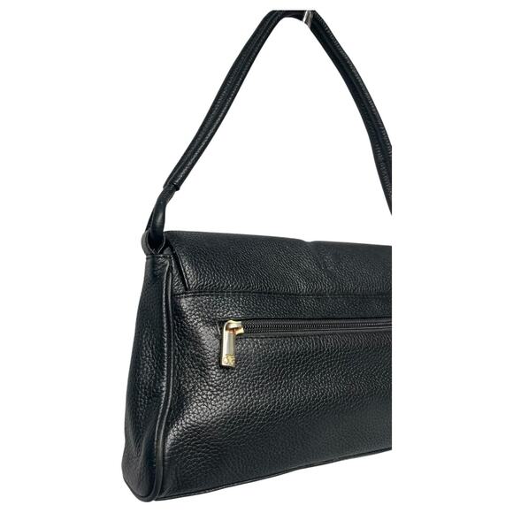 VTG Terre De Feu Shoulder Bag Womens Black Pebbled Leather Flap Top Purse Retro - Picture 8 of 12